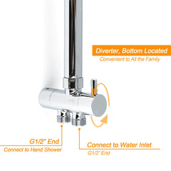 WELS Chrome Round 8" Thin Rainfall Head Metal Handheld Sliding Rail Arm Dual Shower Twin Taps Set