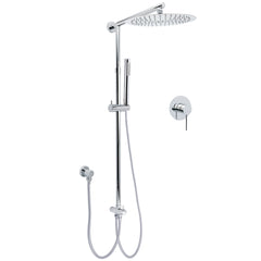 WELS Round 12" Rain Twin Shower Head Stainless Steel Handheld Wall Rail Chrome Mixer Valve Set