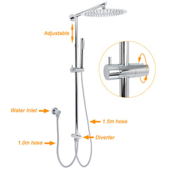 WELS Round 12" Rain Twin Shower Head Stainless Steel Handheld Wall Rail Chrome Mixer Valve Set