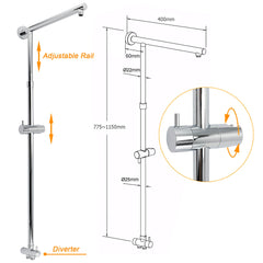 WELS Round 12" Rain Twin Shower Head Stainless Steel Handheld Wall Rail Chrome Mixer Valve Set