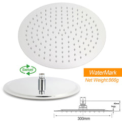 WELS Round 12" Rain Twin Shower Head Stainless Steel Handheld Wall Rail Chrome Mixer Valve Set