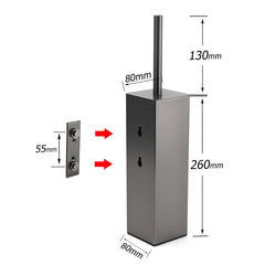 Bathroom Gun Metal Grey Square Toilet Brush 304 Stainless Steel Holder Cup Kit