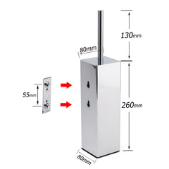 Bathroom Polished Chrome Square Standing Toilet Brush Stainless Steel Holder Cup Kit
