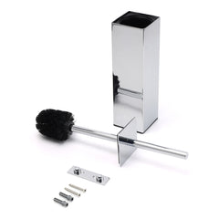 Bathroom Polished Chrome Square Standing Toilet Brush Stainless Steel Holder Cup Kit