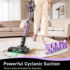 Cordless Vacuum Cleaner, 10 in 1 Stick Vacuum with Powerful Suction, Hose, Green LED Light, Anti-Tangle Brush, 55Kpa Lightweight Rechargeable Vacuum Cleaner for Home, Hardwood Floors, Carpets, Pet Hair.