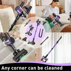 Cordless Vacuum Cleaner, 10 in 1 Stick Vacuum with Powerful Suction, Hose, Green LED Light, Anti-Tangle Brush, 55Kpa Lightweight Rechargeable Vacuum Cleaner for Home, Hardwood Floors, Carpets, Pet Hair.