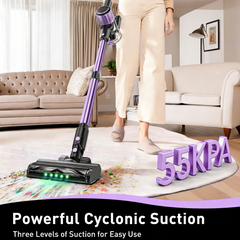 Cordless Vacuum Cleaner, 10 in 1 Stick Vacuum with Powerful Suction, Hose, Green LED Light, Anti-Tangle Brush, 55Kpa Lightweight Rechargeable Vacuum Cleaner for Home, Hardwood Floors, Carpets, Pet Hair.