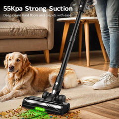 Cordless Vacuum Cleaner, 55Kpa/55Mins Vacuum Cleaners for Home. Self-Standing Stick Vacuum with Rechargeable Dock,LED Display & Anti-Tangle,Lightweight Rechargeable Vacuum for Carpet,Floor