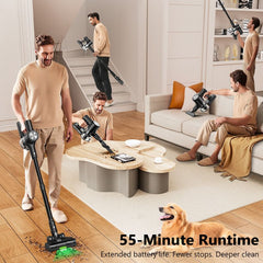 Cordless Vacuum Cleaner, 55Kpa/55Mins Vacuum Cleaners for Home. Self-Standing Stick Vacuum with Rechargeable Dock,LED Display & Anti-Tangle,Lightweight Rechargeable Vacuum for Carpet,Floor