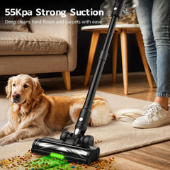 Cordless Vacuum Cleaner, 55Kpa/55Mins Vacuum Cleaners for Home. Self-Standing Stick Vacuum with Rechargeable Dock,LED Display & Anti-Tangle,Lightweight Rechargeable Vacuum for Carpet,Floor