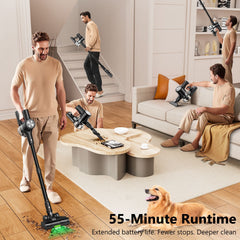 Cordless Vacuum Cleaner, 55Kpa/55Mins Vacuum Cleaners for Home. Self-Standing Stick Vacuum with Rechargeable Dock,LED Display & Anti-Tangle,Lightweight Rechargeable Vacuum for Carpet,Floor
