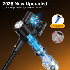 Cordless Vacuum Cleaner, 55Kpa/55Mins Vacuum Cleaners for Home. Self-Standing Stick Vacuum with Rechargeable Dock,LED Display & Anti-Tangle,Lightweight Rechargeable Vacuum for Carpet,Floor
