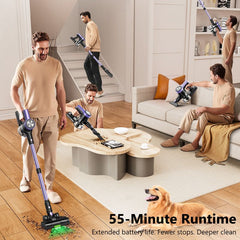 Cordless Vacuum Cleaner, 55Kpa/55mins Self-Standing Powerful Stick Lightweight Vacuum Cleaner for Home Pet Hair/Hard Floor/Carpet。