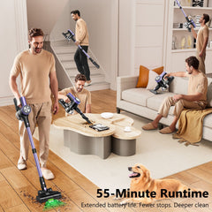 Cordless Vacuum Cleaner, 55Kpa/55mins Self-Standing Powerful Stick Lightweight Vacuum Cleaner for Home Pet Hair/Hard Floor/Carpet。