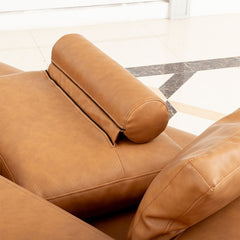 Modern Deep-Seated Sofa, Two-seater, Faux Leather, Brown - Brown PU leather
