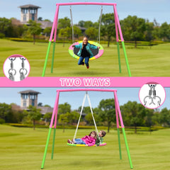 Flying Saucer Swing Set with Heavy Duty A-Frame Metal Swing Stand, Ful