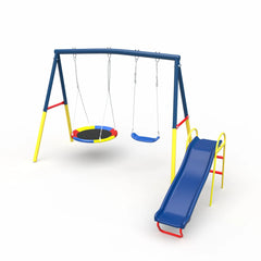 Swing Sets with Kids Slide for Backyard Outdoor, Metal and PE