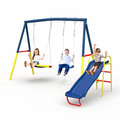 Swing Sets with Kids Slide for Backyard Outdoor, Metal and PE