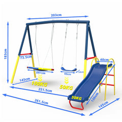 Swing Sets with Kids Slide for Backyard Outdoor, Metal and PE