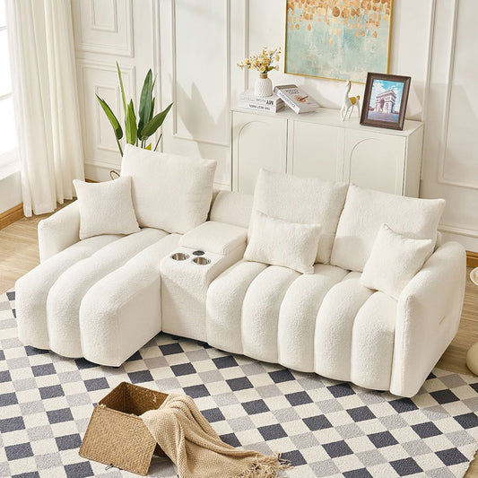 92-inch high-quality teddy fur fabric corner sofa - Black