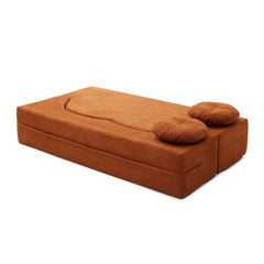Convertible Folding Sofa Bed / Plush Corduroy Loveseat Couch - Orange