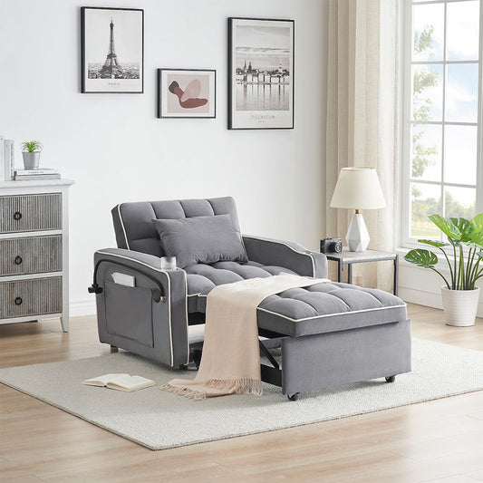Single-seater sofa bed, equipped with USB ports and a phone holder - Black