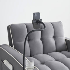 Single-seater sofa bed, equipped with USB ports and a phone holder - Grey