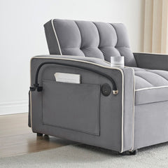 Single-seater sofa bed, equipped with USB ports and a phone holder - Grey