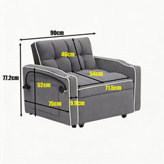 Single-seater sofa bed, equipped with USB ports and a phone holder - Grey