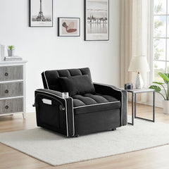 Single-seater sofa bed, equipped with USB ports and a phone holder - Beige
