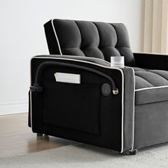 Single-seater sofa bed, equipped with USB ports and a phone holder - Beige