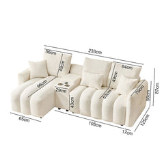 92-inch high-quality teddy fur fabric corner sofa - White