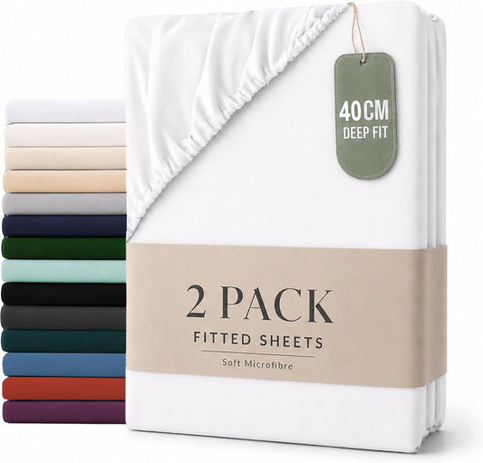 Hotel Quality Fitted sheets - 2 Piece Fitted sheets -Breathable Bedding - Wrinkle, Fade, Stain Resistant- 26inch/40cm Deep Pocket Fitted Bed Sheet-Wrinkle and Fade Resistant,(White,King)