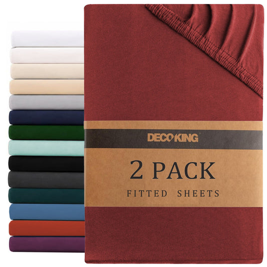 Hotel Quality Fitted sheets - 2 Piece Fitted sheets -Breathable Bedding - Wrinkle, Fade, Stain Resistant- 26inch/40cm Deep Pocket Fitted Bed Sheet-Wrinkle and Fade Resistant,(Red,King)