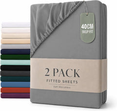 Hotel Quality Fitted sheets - 2 Piece Fitted sheets -Breathable Bedding - Wrinkle, Fade, Stain Resistant- 26inch/40cm Deep Pocket Fitted Bed Sheet-Wrinkle and Fade Resistant,(Grey,King)