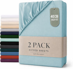 Hotel Quality Fitted sheets - 2 Piece Fitted sheets -Breathable Bedding - Wrinkle, Fade, Stain Resistant- 26inch/40cm Deep Pocket Fitted Bed Sheet-Wrinkle and Fade Resistant,(Ice blue,Super King)