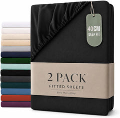 Hotel Quality Fitted sheets - 2 Piece Fitted sheets -Breathable Bedding - Wrinkle, Fade, Stain Resistant- 26inch/40cm Deep Pocket Fitted Bed Sheet-Wrinkle and Fade Resistant,(Black,Super King)