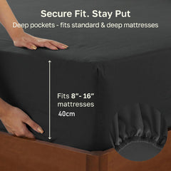 Hotel Quality Fitted sheets - 2 Piece Fitted sheets -Breathable Bedding - Wrinkle, Fade, Stain Resistant- 26inch/40cm Deep Pocket Fitted Bed Sheet-Wrinkle and Fade Resistant,(Black,Super King)