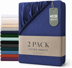 Hotel Quality Fitted sheets - 2 Piece Fitted sheets -Breathable Bedding - Wrinkle, Fade, Stain Resistant- 26inch/40cm Deep Pocket Fitted Bed Sheet-Wrinkle and Fade Resistant,(Royal blue,Super King)