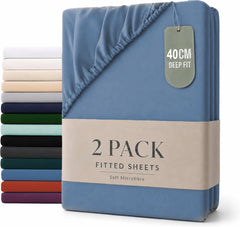 Hotel Quality Fitted sheets - 2 Piece Fitted sheets -Breathable Bedding - Wrinkle, Fade, Stain Resistant- 26inch/40cm Deep Pocket Fitted Bed Sheet-Wrinkle and Fade Resistant,(Ocean,Super King)