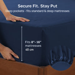 Hotel Quality Fitted sheets - 2 Piece Fitted sheets -Breathable Bedding - Wrinkle, Fade, Stain Resistant- 26inch/40cm Deep Pocket Fitted Bed Sheet-Wrinkle and Fade Resistant,(Navy,Super King)