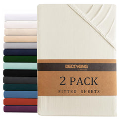 Hotel Quality Fitted sheets - 2 Piece Fitted sheets -Breathable Bedding - Wrinkle, Fade, Stain Resistant- 26inch/40cm Deep Pocket Fitted Bed Sheet-Wrinkle and Fade Resistant,(Cream White,Super King)