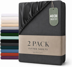 Hotel Quality Fitted sheets - 2 Piece Fitted sheets -Breathable Bedding - Wrinkle, Fade, Stain Resistant- 26inch/40cm Deep Pocket Fitted Bed Sheet-Wrinkle and Fade Resistant,(Dark gray,Super King)