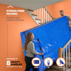 Waterproof Mattress Bag Mattresses Protector Plastic Moving Storage Dust Cover Carry Bed Zipper Packing Reusable Disposal, Extra Thick Heavy Duty, with 8 Handles(Queen)