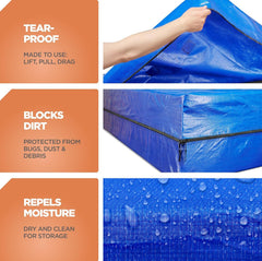 Waterproof Mattress Bag Mattresses Protector Plastic Moving Storage Dust Cover Carry Bed Zipper Packing Reusable Disposal, Extra Thick Heavy Duty, with 8 Handles(Queen)