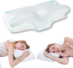 Cervical Neck Pillow for Neck Pain Relief, 2 in 1 Ergonomic Orthopedic Bed Pillow for Sleeping, Memory Foam Pillows for Side, Back & Stomach Sleepers with Removable Pillowcase(White)