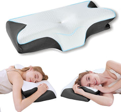 Cervical Neck Pillow for Neck Pain Relief, 2 in 1 Ergonomic Orthopedic Bed Pillow for Sleeping, Memory Foam Pillows for Side, Back & Stomach Sleepers with Removable Pillowcase(Black)