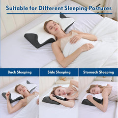Cervical Neck Pillow for Neck Pain Relief, 2 in 1 Ergonomic Orthopedic Bed Pillow for Sleeping, Memory Foam Pillows for Side, Back & Stomach Sleepers with Removable Pillowcase(Black)