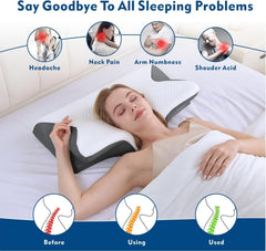 Cervical Neck Pillow for Neck Pain Relief, 2 in 1 Ergonomic Orthopedic Bed Pillow for Sleeping, Memory Foam Pillows for Side, Back & Stomach Sleepers with Removable Pillowcase(Black)