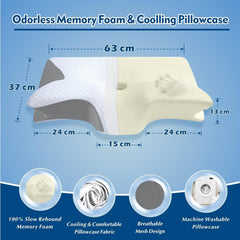 Cervical Neck Pillow for Neck Pain Relief, 2 in 1 Ergonomic Orthopedic Bed Pillow for Sleeping, Memory Foam Pillows for Side, Back & Stomach Sleepers with Removable Pillowcase(Grey)